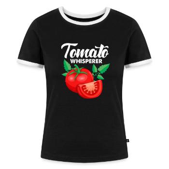 Tomate Tomaten Gemüse Vegan Veganer Geschenk - Frauen Kontrast-T-Shirt - Schwarz/Weiß - Vorne - Selfina (174cm)