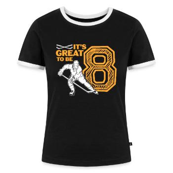 Eishockey 8. Geburtstag - Frauen Kontrast-T-Shirt - Schwarz/Weiß - Vorne - Selfina (174cm)