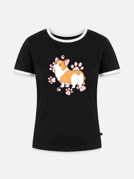 Corgi - Frauen Kontrast-T-Shirt - Schwarz/Weiß