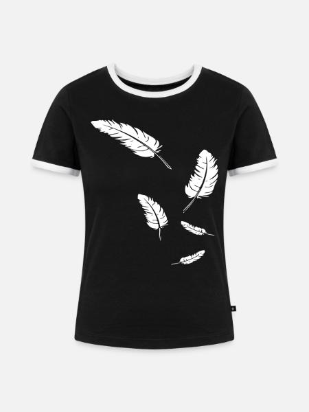Weiße Federn auf Schwarz - Frauen Kontrast-T-Shirt - Schwarz/Weiß