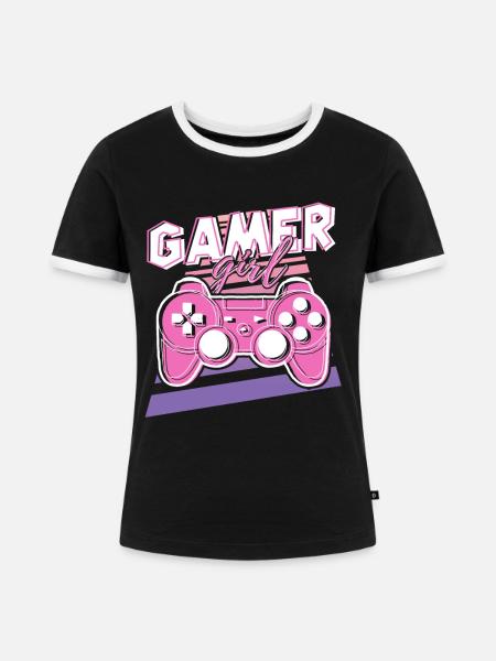 Gamer Girl Pink Retro-Controller - Frauen Kontrast-T-Shirt - Schwarz/Weiß