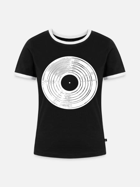 Schallplatten Silhouette - Frauen Kontrast-T-Shirt - Schwarz/Weiß