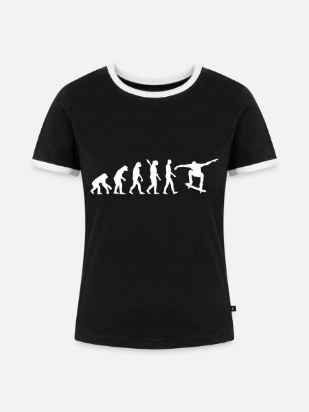 Skate Evolution Skater Evo Skateboard - Frauen Kontrast-T-Shirt - Schwarz/Weiß
