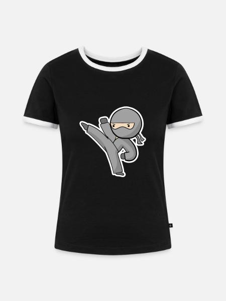Ninja Kick - Frauen Kontrast-T-Shirt - Schwarz/Weiß