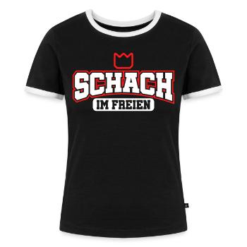 Kubb Wikinger Wurfhölzer Wikingerschach - Frauen Kontrast-T-Shirt - Schwarz/Weiß - Vorne - Selfina (174cm)