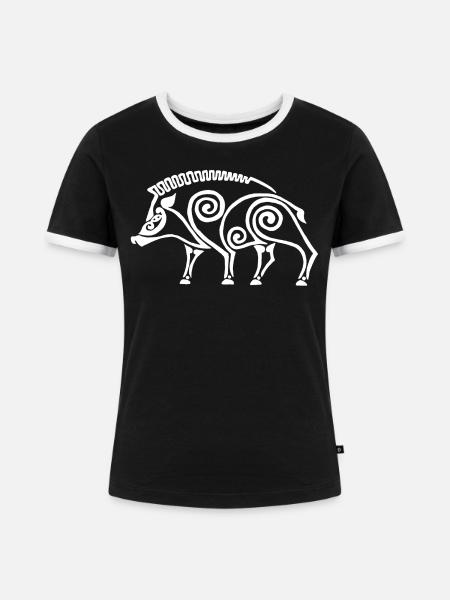 weißer keltischer Eber - Frauen Kontrast-T-Shirt - Schwarz/Weiß