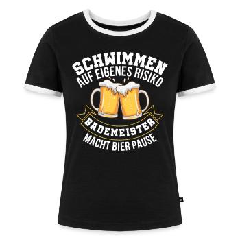 Schwimmer Swimming Pool Pool Boy Bademeister - Frauen Kontrast-T-Shirt - Schwarz/Weiß - Vorne - Selfina (174cm)