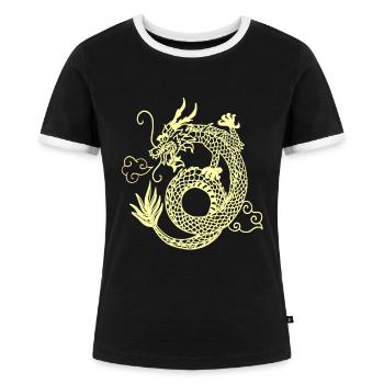 chinesischer Drache - Frauen Kontrast-T-Shirt - Schwarz/Weiß - Vorne - Selfina (174cm)