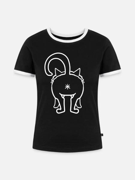 Katze von hinten - Frauen Kontrast-T-Shirt - Schwarz/Weiß