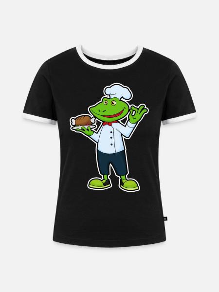 Frosch Koch Hähnchen Kochen - Frauen Kontrast-T-Shirt - Schwarz/Weiß