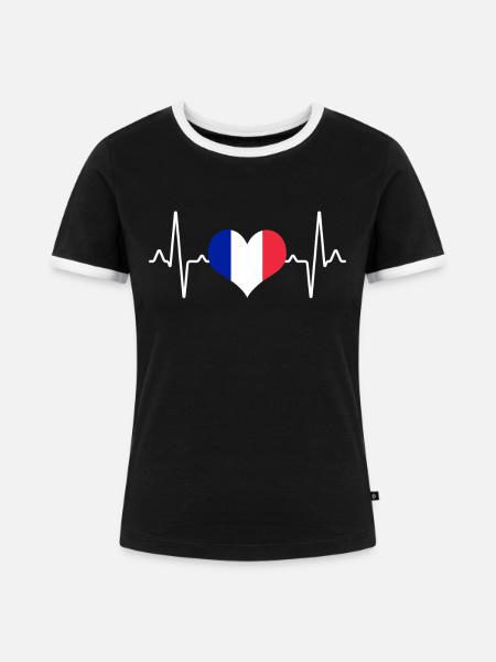 Frankreich Herzschlag - Frauen Kontrast-T-Shirt - Schwarz/Weiß