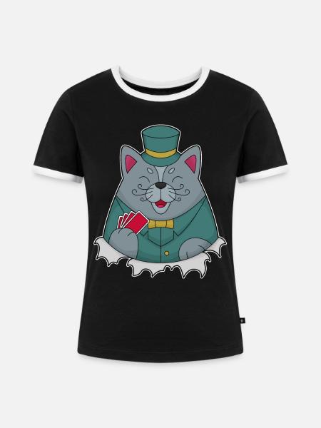 Katze Poker Pokerkarten - Frauen Kontrast-T-Shirt - Schwarz/Weiß