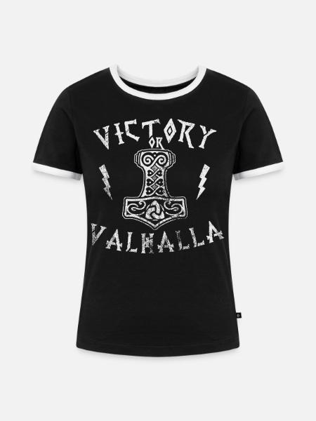 Victory or Valhalla - Frauen Kontrast-T-Shirt - Schwarz/Weiß