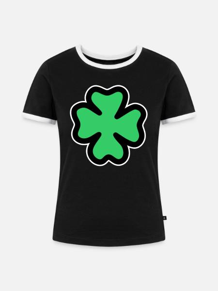 vierblättriges Kleeblatt - Frauen Kontrast-T-Shirt - Schwarz/Weiß