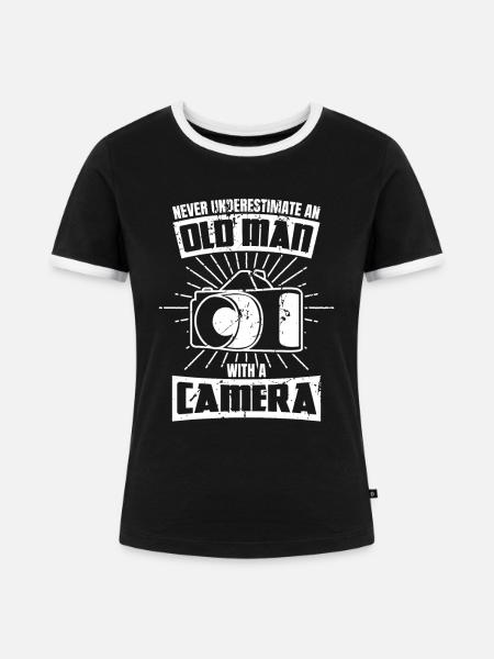 Alter Mann Fotograf - Frauen Kontrast-T-Shirt - Schwarz/Weiß