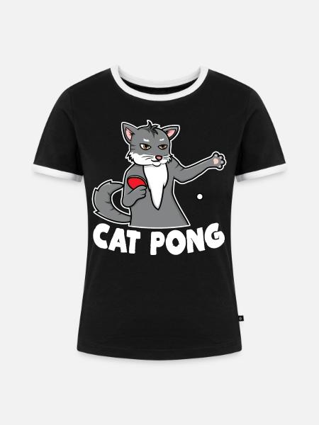 Katze Ping Pong - Frauen Kontrast-T-Shirt - Schwarz/Weiß