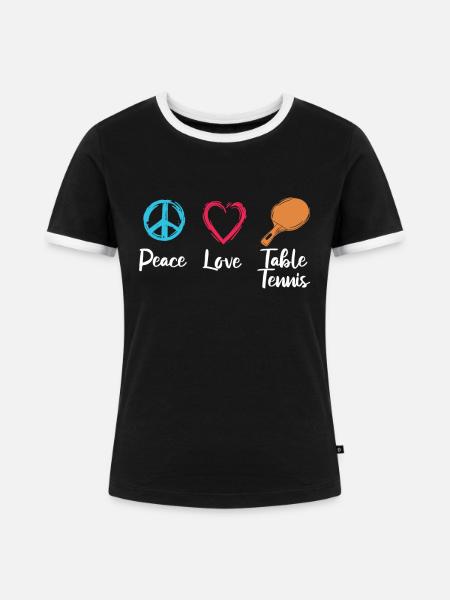 Peace Love Table Tennis - Frauen Kontrast-T-Shirt - Schwarz/Weiß