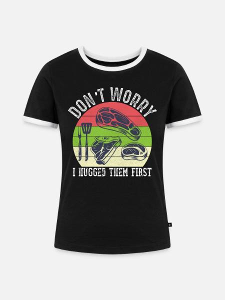 Metzger Schlachttier Fleischschneider BBQ - Frauen Kontrast-T-Shirt - Schwarz/Weiß
