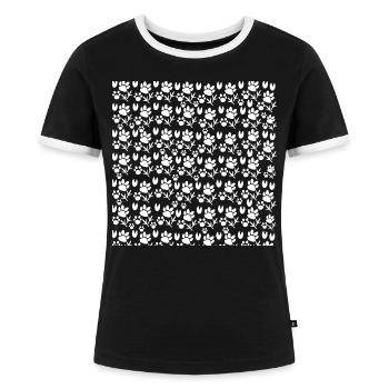 Tierspuren Muster Digitales Tierpfoten T-Shirt - Frauen Kontrast-T-Shirt - Schwarz/Weiß - Vorne - Selfina (174cm)