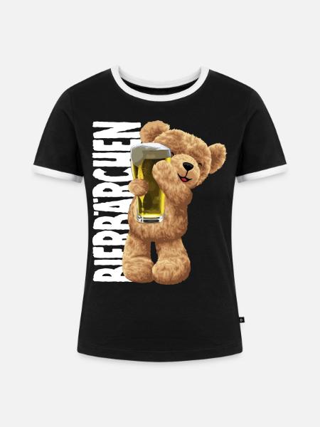 Bierliebendes Plüschbär Motiv Bierfreund - Frauen Kontrast-T-Shirt - Schwarz/Weiß
