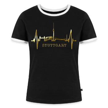 Stuttgart Skyline Herzschlag Herz Stuttgarter Fan - Frauen Kontrast-T-Shirt - Schwarz/Weiß - Vorne - Selfina (174cm)
