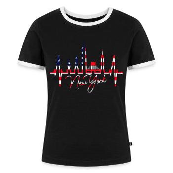 New York Skyline Herzschlag Herz USA Geschenk NY - Frauen Kontrast-T-Shirt - Schwarz/Weiß - Vorne - Selfina (174cm)
