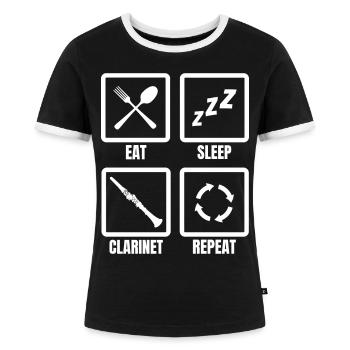 Eat Sleep Clarinet Repeat - Frauen Kontrast-T-Shirt - Schwarz/Weiß - Vorne - Selfina (174cm)