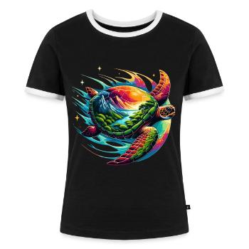 Galaktisches Schildkröten-Design zum Naturschutz - Frauen Kontrast-T-Shirt - Schwarz/Weiß - Vorne - Selfina (174cm)