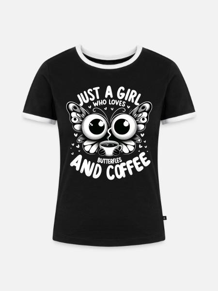 Kaffee Schmetterling Mädchen Spruch - Frauen Kontrast-T-Shirt - Schwarz/Weiß