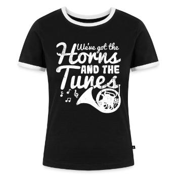 Wir haben die Bläser und die Melodien - Frauen Kontrast-T-Shirt - Schwarz/Weiß - Vorne - Selfina (174cm)