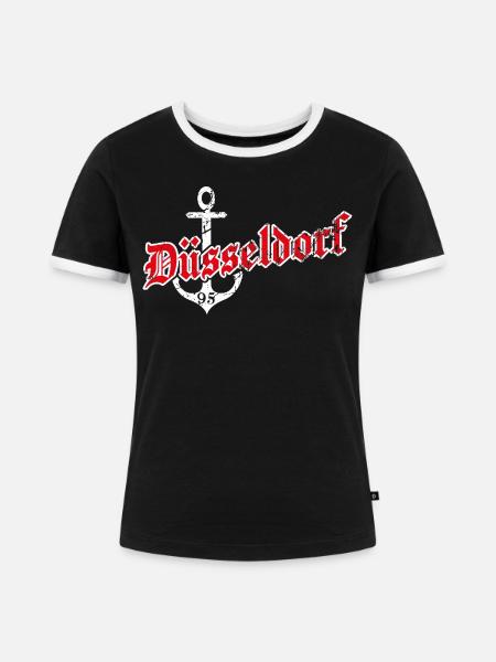 Düsseldorf mit Anker - Frauen Kontrast-T-Shirt - Schwarz/Weiß