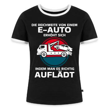 Elektroauto Laden Humor - Frauen Kontrast-T-Shirt - Schwarz/Weiß - Vorne - Selfina (174cm)