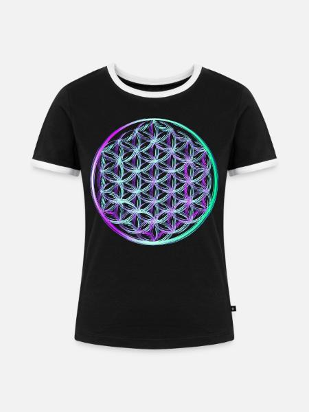 Lebensblume - Frauen Kontrast-T-Shirt - Schwarz/Weiß