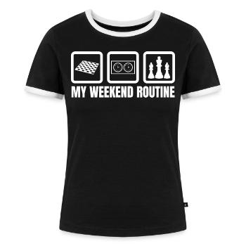Schachspieler Wochenende - Frauen Kontrast-T-Shirt - Schwarz/Weiß - Vorne - Selfina (174cm)