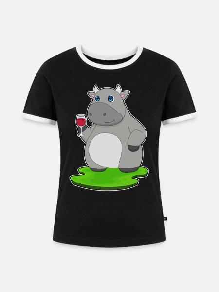 Kuh Rotwein - Frauen Kontrast-T-Shirt - Schwarz/Weiß