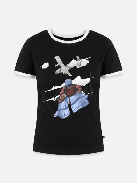 Luftschirmsprung Pilot Illustration - Frauen Kontrast-T-Shirt - Schwarz/Weiß