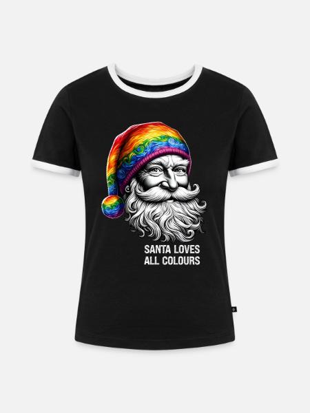 Lebendiger Weihnachtsmann mit Regenbogenhut - Frauen Kontrast-T-Shirt - Schwarz/Weiß