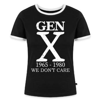 gen x we don't care - Frauen Kontrast-T-Shirt - Schwarz/Weiß - Vorne - Selfina (174cm)
