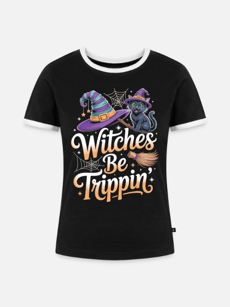 Katzen Hexe Halloween Kostüm - Frauen Kontrast-T-Shirt - Schwarz/Weiß