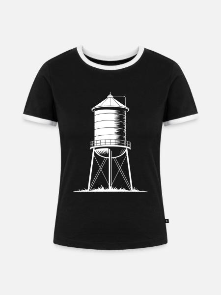 Wasserturm-Tank mit erhöhtem Trinkwasser - Frauen Kontrast-T-Shirt - Schwarz/Weiß