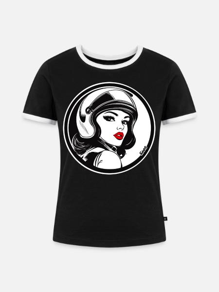Retro Chic Racer Frau mit Helm - Frauen Kontrast-T-Shirt - Schwarz/Weiß