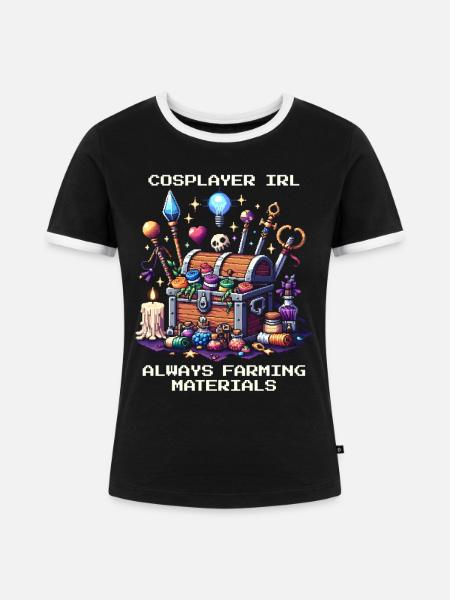 IRL-Cosplayer: immer Material farmen | Cosplay - Frauen Kontrast-T-Shirt - Schwarz/Weiß