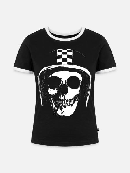 biker_skull - Frauen Kontrast-T-Shirt - Schwarz/Weiß