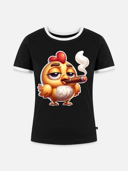 Huhn Zigarre - Frauen Kontrast-T-Shirt - Schwarz/Weiß