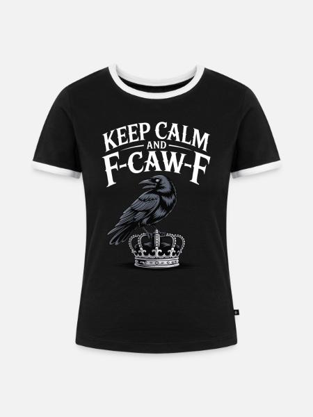 Krähe über Krone Keep Calm - Frauen Kontrast-T-Shirt - Schwarz/Weiß