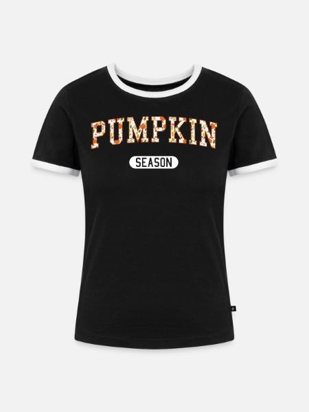 Kürbissaison - Herbstgrafik - Frauen Kontrast-T-Shirt - Schwarz/Weiß