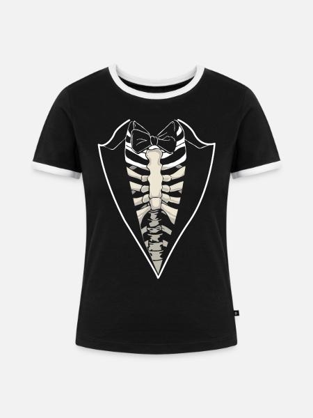 Skelett Anzug Smoking - Frauen Kontrast-T-Shirt - Schwarz/Weiß