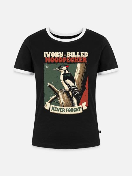 Elfenbein Specht Vogelbeobachter - Frauen Kontrast-T-Shirt - Schwarz/Weiß
