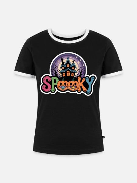 Spukhaus Halloween Motif - Frauen Kontrast-T-Shirt - Schwarz/Weiß
