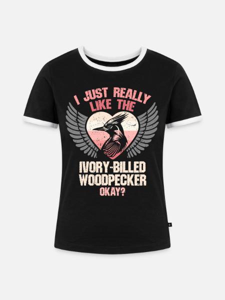Elfenbein Specht Vogelbeobachter - Frauen Kontrast-T-Shirt - Schwarz/Weiß